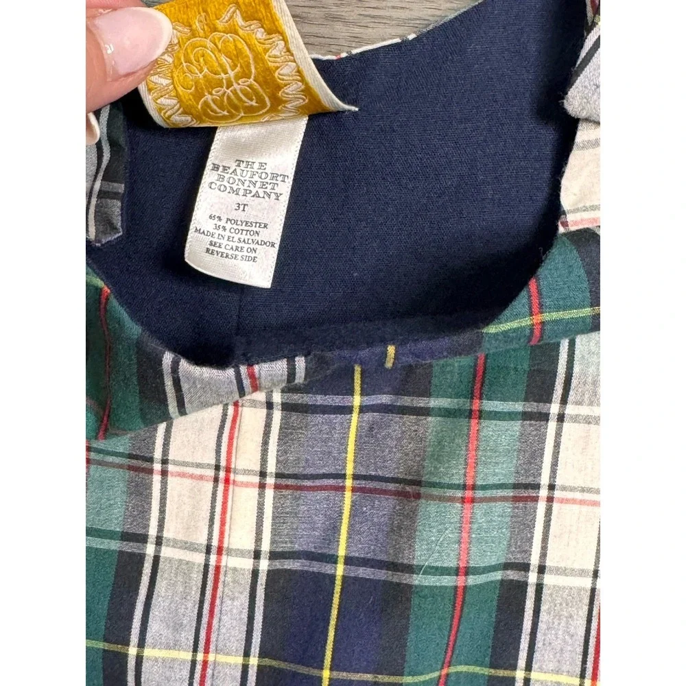 Beaufort Bonnet Co Longall Romper 3T Navy Green Plaid Christmas Preppy Heirloom